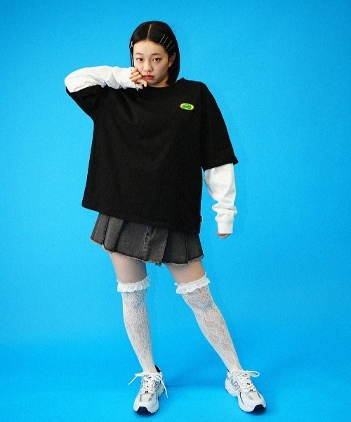 L.H.P（エルエイチピー）の「Parappa The Rapper/パラッパラッパー/胸ロゴワッペン刺繍フェイクレイヤードロンTEE（Tシャツ/カットソー・レディース・ブラック/グレー/オレンジ・M/L）」の13枚目の写真