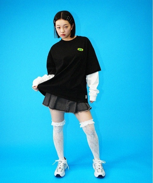 L.H.P（エルエイチピー）の「Parappa The Rapper/パラッパラッパー/胸ロゴワッペン刺繍フェイクレイヤードロンTEE（Tシャツ/カットソー・レディース・ブラック/グレー/オレンジ・M/L）」の17枚目の写真