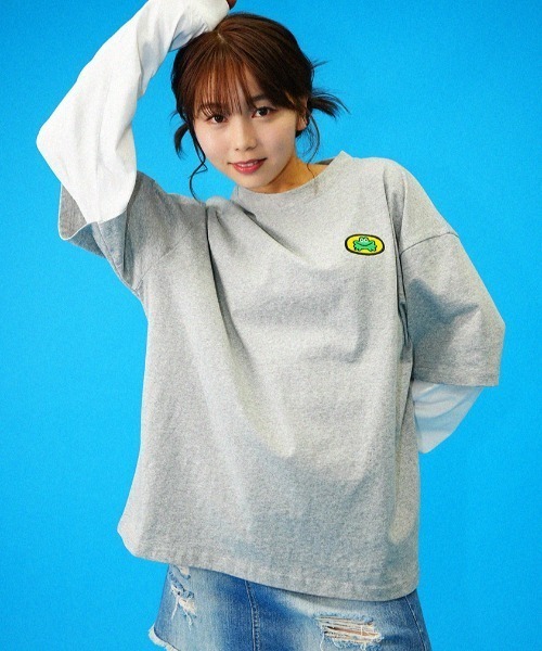 L.H.P（エルエイチピー）の「Parappa The Rapper/パラッパラッパー/胸ロゴワッペン刺繍フェイクレイヤードロンTEE（Tシャツ/カットソー・レディース・ブラック/グレー/オレンジ・M/L）」の21枚目の写真