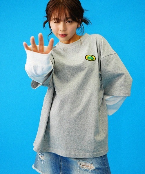 L.H.P（エルエイチピー）の「Parappa The Rapper/パラッパラッパー/胸ロゴワッペン刺繍フェイクレイヤードロンTEE（Tシャツ/カットソー・レディース・ブラック/グレー/オレンジ・M/L）」の22枚目の写真