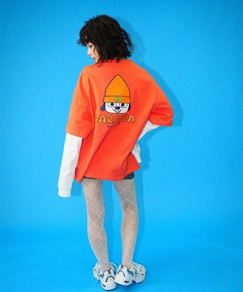 tシャツ Parappa The Rapper/パラッパラッパー/胸ロゴワッペン刺繍フェイクレイヤードロンTEE レディース メンズ GALFY tシャツ 「パラッパラッパー」胸ロゴワッペン刺繍フェイク