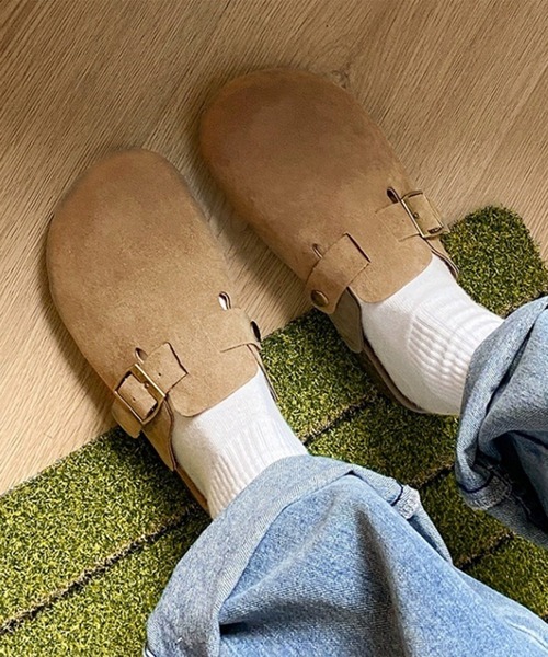 セール】サボサンダル スエードタッチ ベルト クロッグサンダル