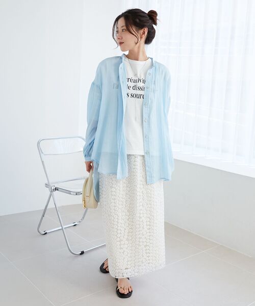 le.coeur blanc（ルクールブラン）の「メッセージロゴロングTシャツ（Tシャツ/カットソー・レディース・グレー/オフホワイト・38）」の6枚目の写真