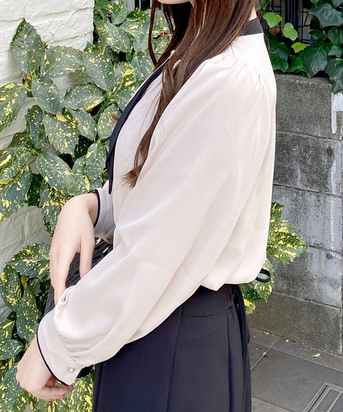 INGNI（イング）の「配色ボウタイトロミブラウス（シャツ/ブラウス・レディース・グレー×ホワイト/ベージュ系2/ホワイト×ブラック・M）」の18枚目の写真