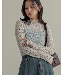 [2025SS COLLECTION]スモッキングリバティレースフラワー柄ハイネックトップス