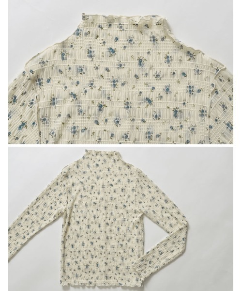 Re:EDIT（リエディ）の「[2025SS COLLECTION]スモッキングリバティレースフラワー柄ハイネックトップス（Tシャツ/カットソー・レディース・アイボリー・MEDIUM）」の5枚目の写真
