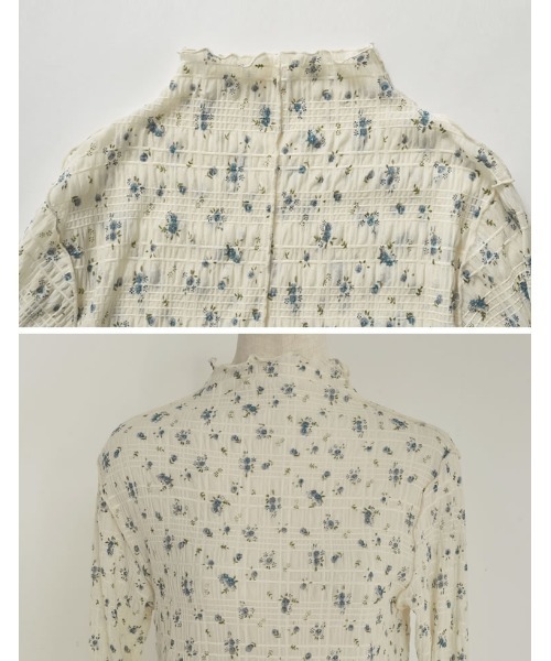 Re:EDIT（リエディ）の「[2025SS COLLECTION]スモッキングリバティレースフラワー柄ハイネックトップス（Tシャツ/カットソー・レディース・アイボリー・MEDIUM）」の4枚目の写真