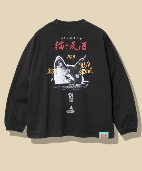 メランジェ G/D 猫と麦酒 ロングスリーブ BIG TEE（Tシャツ