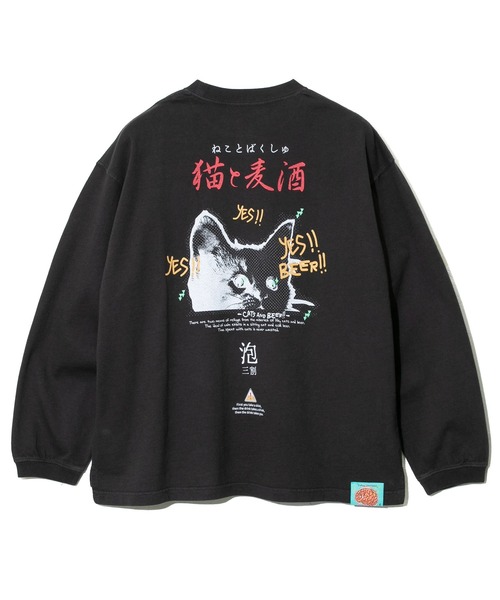 メランジェ G/D 猫と麦酒 ロングスリーブ BIG TEE（Tシャツ/カットソー