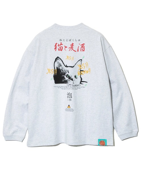 売れ筋商品|||go slow caravan ゴースローキャラバン メランジェ G/D 猫と麦酒 ロングスリーブ BIG TEE 送料無料 アウトドア キャンプ ユニセックス 長袖 コットン メランジェ G/D 猫と麦酒 ロングスリーブ BIG TEE（Tシャツ