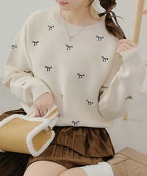 リボン刺繍ニット