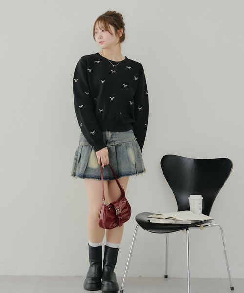 continuer de NICE CLAUP(コンティニューデナイスクラップ)の「リボン刺繍ニット(ニット/セーター・レディース・ブラック/アイボリー/サックスブルー・FREE)」の20枚目の写真