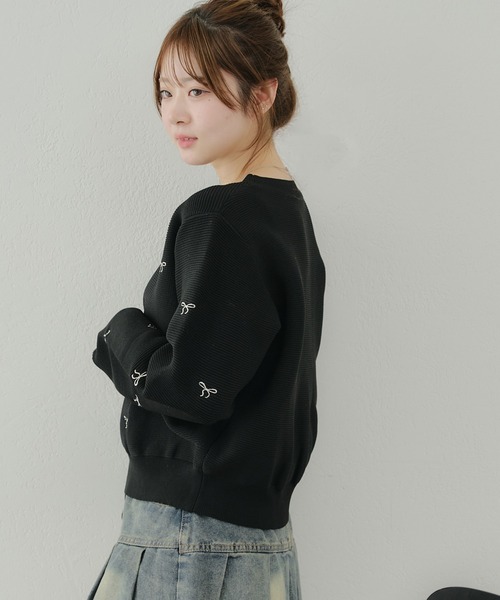 continuer de NICE CLAUP(コンティニューデナイスクラップ)の「リボン刺繍ニット(ニット/セーター・レディース・ブラック/アイボリー/サックスブルー・FREE)」の17枚目の写真