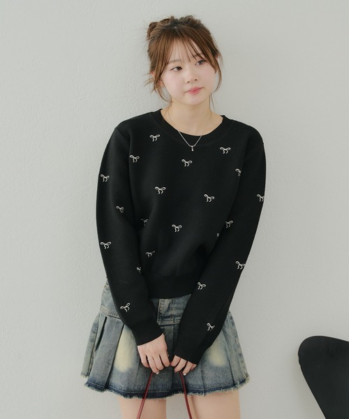 continuer de NICE CLAUP(コンティニューデナイスクラップ)の「リボン刺繍ニット(ニット/セーター・レディース・ブラック/アイボリー/サックスブルー・FREE)」の18枚目の写真
