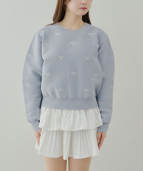 continuer de NICE CLAUP(コンティニューデナイスクラップ)の「リボン刺繍ニット(ニット/セーター・レディース・ブラック/アイボリー/サックスブルー・FREE)」の21枚目の写真