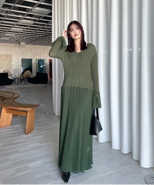 ワンピース AMERI UND CROSS NECK CROCHET KNIT DRESS AMERI UND CROSS NECK CROCHET KNIT DRESS レディース