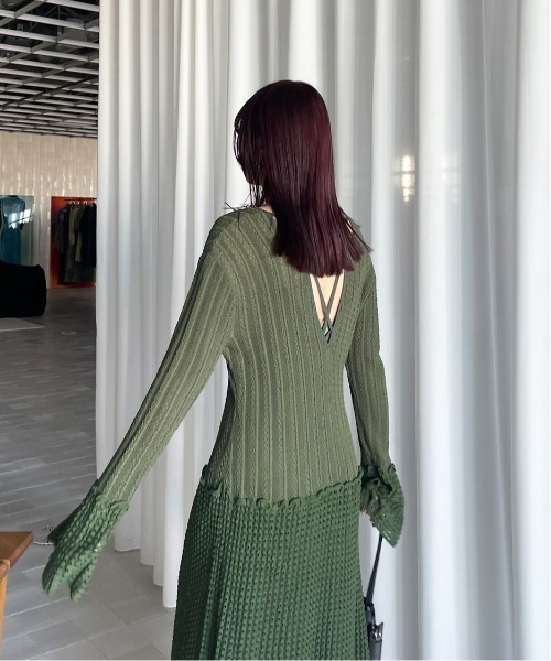 ワンピース AMERI UND CROSS NECK CROCHET KNIT DRESS AMERI UND CROSS NECK CROCHET KNIT DRESS レディース
