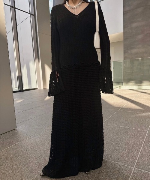 【AMERI VINTAGE LADY CROCHET KNIT DRESS セール】LADY CROCHET KNIT DRESS（ワンピース）｜Ameri（アメリ