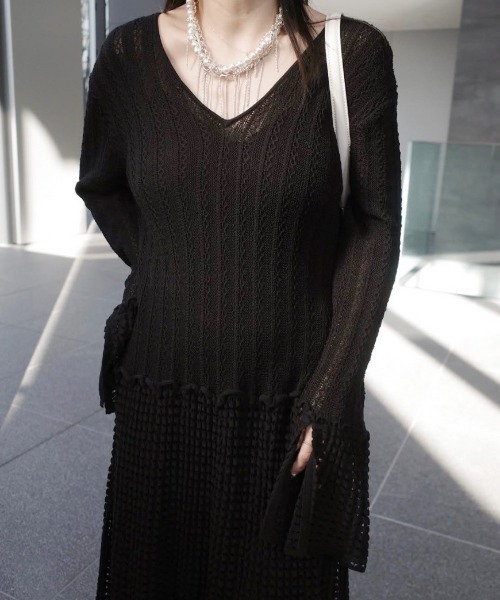 セール】LADY CROCHET KNIT DRESS（ワンピース）｜Ameri（アメリ