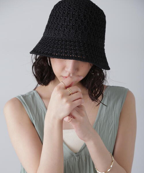 FREE'S MART(フリーズマート)の「◇クロシェハット(ハット・レディース・ベージュ/ブラック・フリ-)」の5枚目の写真