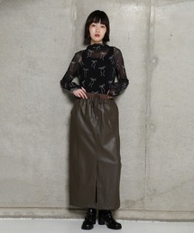 シニヨン　CHIGNON フェイクレザーロングスカート ブラック CHIGNON シニオン 24秋ご予約】 フェイクレザースカート 2244