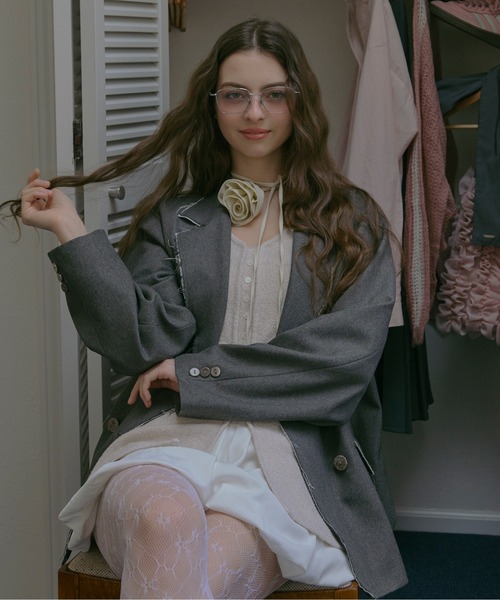 loin nuit(ロワンニュイ)の「cut off double jacket / カットオフダブルジャケット(テーラードジャケット・レディース・グレー/カーキ・FREE)」の11枚目の写真