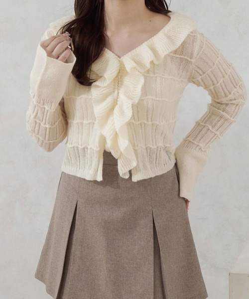 Ambre Neige(アンブルネージュ)の「frill sheer knit cardigan / フリルシアーニットカーディガン(カーディガン/ボレロ・レディース・ベビーピンク/アイボリー/ライトブルー・FREE)」の5枚目の写真