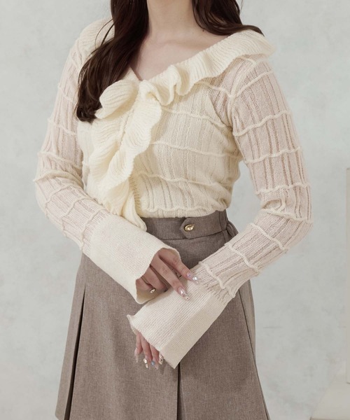 Ambre Neige(アンブルネージュ)の「frill sheer knit cardigan / フリルシアーニットカーディガン(カーディガン/ボレロ・レディース・ベビーピンク/アイボリー/ライトブルー・FREE)」の8枚目の写真