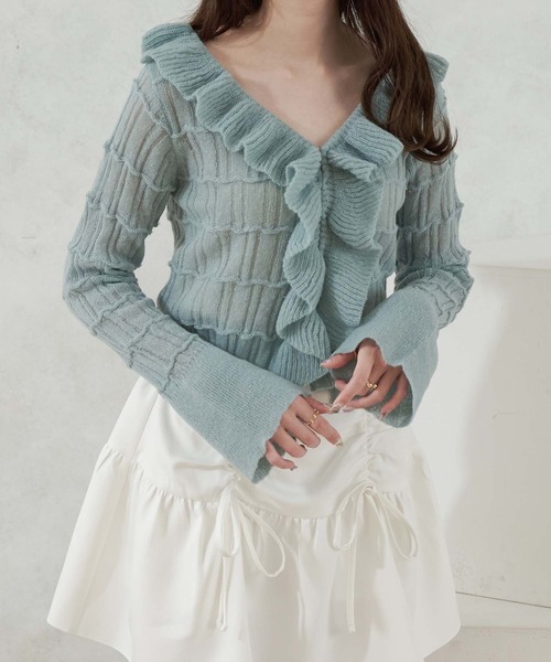 Ambre Neige(アンブルネージュ)の「frill sheer knit cardigan / フリルシアーニットカーディガン(カーディガン/ボレロ・レディース・ベビーピンク/アイボリー/ライトブルー・FREE)」の11枚目の写真