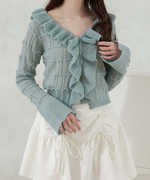 Ambre Neige(アンブルネージュ)の「frill sheer knit cardigan / フリルシアーニットカーディガン(カーディガン/ボレロ・レディース・ベビーピンク/アイボリー/ライトブルー・FREE)」の12枚目の写真