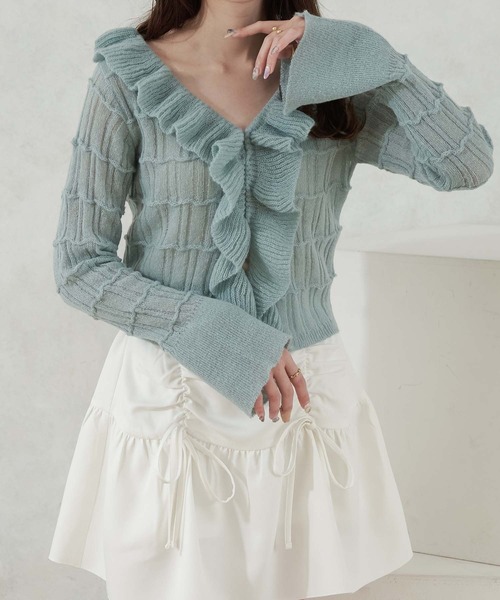 Ambre Neige(アンブルネージュ)の「frill sheer knit cardigan / フリルシアーニットカーディガン(カーディガン/ボレロ・レディース・ベビーピンク/アイボリー/ライトブルー・FREE)」の13枚目の写真