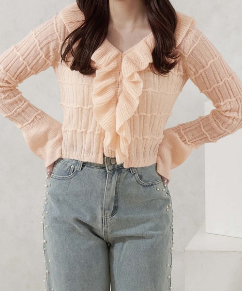 Ambre Neige(アンブルネージュ)の「frill sheer knit cardigan / フリルシアーニットカーディガン(カーディガン/ボレロ・レディース・ベビーピンク/アイボリー/ライトブルー・FREE)」の18枚目の写真