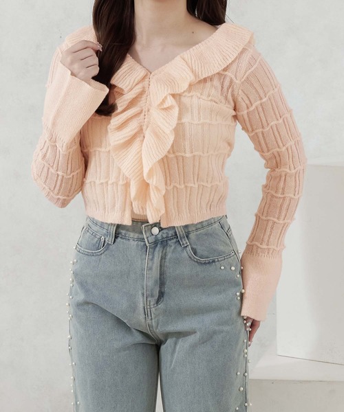 Ambre Neige(アンブルネージュ)の「frill sheer knit cardigan / フリルシアーニットカーディガン(カーディガン/ボレロ・レディース・ベビーピンク/アイボリー/ライトブルー・FREE)」の19枚目の写真