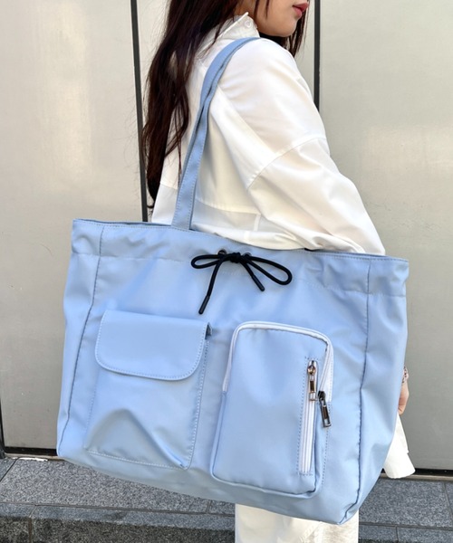 wears（ウェアーズ）の「10色展開【A4収納可／詳細動画付き】大容量 軽量 多収納トートバッグ ナイロン巾着バッグ（トートバッグ・レディース・ブラック/アイボリー/カーキ/ネイビー/チャコールグレー/ホワイト系その他/ライトブルー/ベージュ/イエロー/ピンク・FREE）」の7枚目の写真