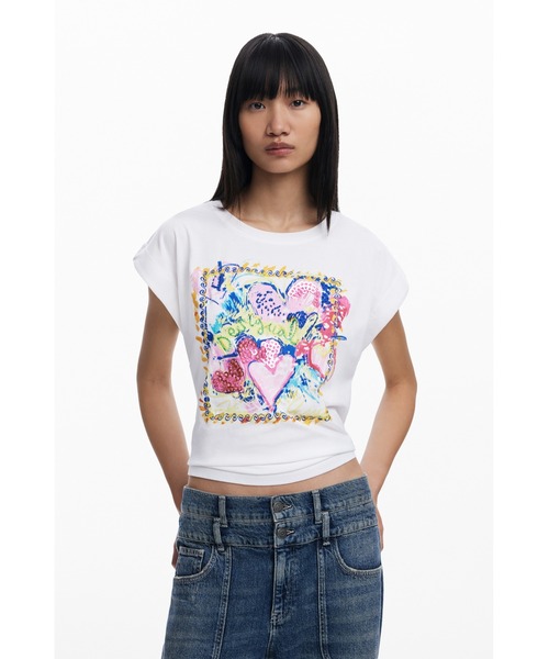 Desigual(デシグアル)の「ショート丈 ポップアートプリントベビーTシャツ(Tシャツ/カットソー・レディース・ホワイト・S/M/L/XL/XS)」の6枚目の写真