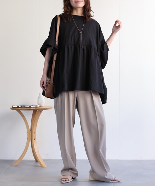 ap retro(アプレトロ)の「ペプラムフリルTee / フレンチスリーブフリルプルオーバー《動画あり》(Tシャツ/カットソー・レディース・チャコール/レッド/アイボリー/ブラック/グリーン/ホワイト・FREE)」の17枚目の写真