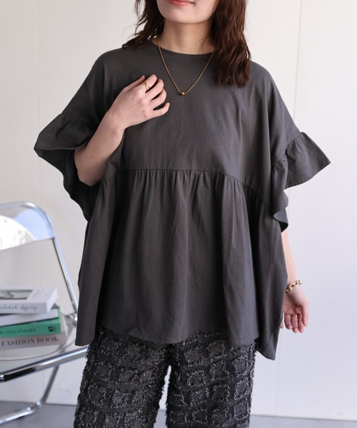 ap retro(アプレトロ)の「ペプラムフリルTee / フレンチスリーブフリルプルオーバー《動画あり》(Tシャツ/カットソー・レディース・チャコール/レッド/アイボリー/ブラック/グリーン/ホワイト・FREE)」の22枚目の写真