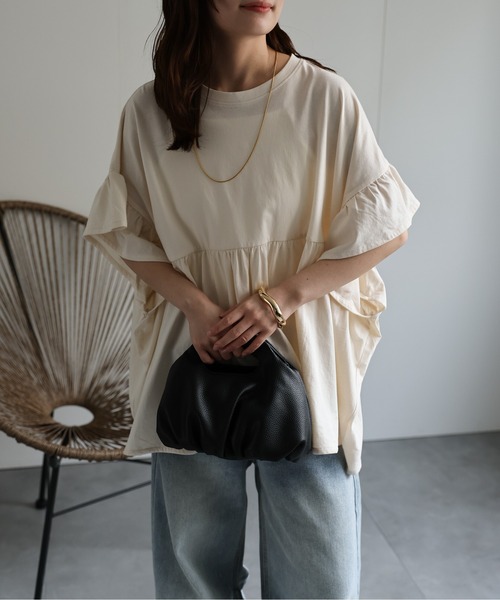 ap retro（アプレトロ）の「ペプラムフリルTee / フレンチスリーブフリルプルオーバー《動画あり》（Tシャツ/カットソー・レディース・チャコール/レッド/アイボリー/ブラック/グリーン/ホワイト・FREE）」の11枚目の写真