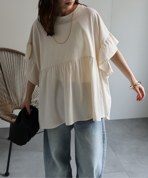 ap retro（アプレトロ）の「ペプラムフリルTee / フレンチスリーブフリルプルオーバー《動画あり》（Tシャツ/カットソー・レディース・チャコール/レッド/アイボリー/ブラック/グリーン/ホワイト・FREE）」の12枚目の写真