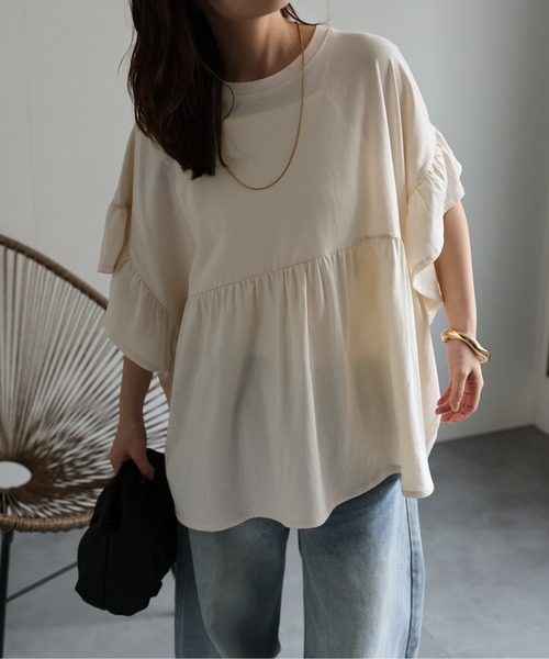 ap retro（アプレトロ）の「ペプラムフリルTee / フレンチスリーブフリルプルオーバー《動画あり》（Tシャツ/カットソー・レディース・チャコール/レッド/アイボリー/ブラック/グリーン/ホワイト・FREE）」の14枚目の写真