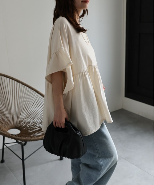 ap retro（アプレトロ）の「ペプラムフリルTee / フレンチスリーブフリルプルオーバー《動画あり》（Tシャツ/カットソー・レディース・チャコール/レッド/アイボリー/ブラック/グリーン/ホワイト・FREE）」の16枚目の写真