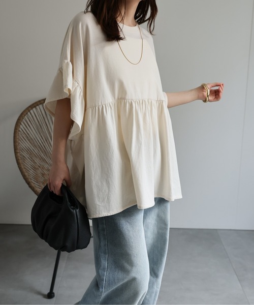 ap retro（アプレトロ）の「ペプラムフリルTee / フレンチスリーブフリルプルオーバー《動画あり》（Tシャツ/カットソー・レディース・チャコール/レッド/アイボリー/ブラック/グリーン/ホワイト・FREE）」の15枚目の写真