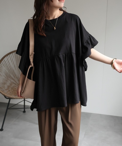 ap retro（アプレトロ）の「ペプラムフリルTee / フレンチスリーブフリルプルオーバー《動画あり》（Tシャツ/カットソー・レディース・チャコール/レッド/アイボリー/ブラック/グリーン/ホワイト・FREE）」の20枚目の写真