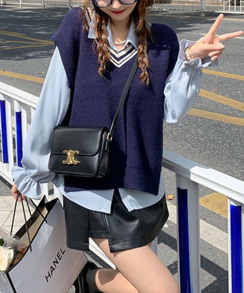 sevens(セブンズ)の「【sevens】VEST Vネックスクールニットベスト(ベスト・レディース・アイボリー/ネイビー・FREE)」の11枚目の写真