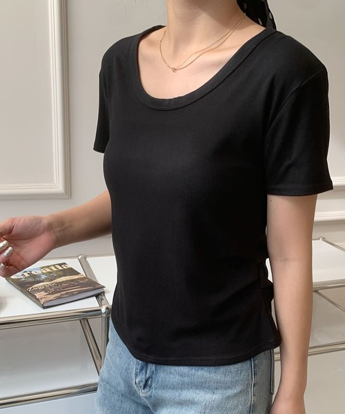 セール】サイドタックUネックTシャツ カットソー（Tシャツ