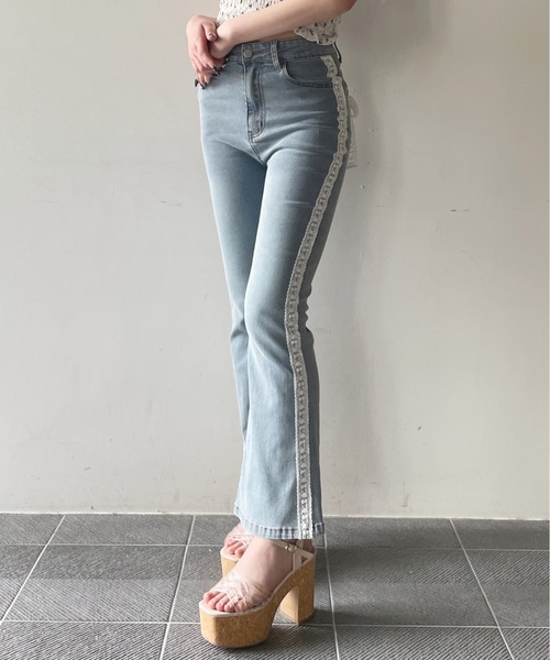 one way（ワンウェイ）の「レース付きデニムパンツ（デニムパンツ・レディース・ブルー・FREE/LARGE）」の6枚目の写真