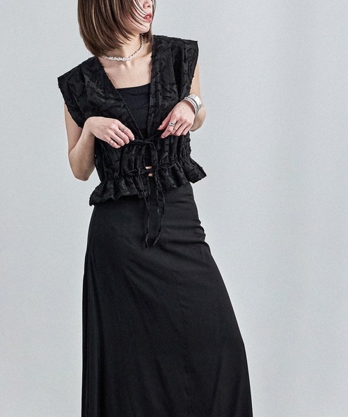 Fashion Letter（ファッションレター）の「フリンジジャガード フロントリボンブラウス（シャツ/ブラウス・レディース・ブラック/アイボリー・M）」の10枚目の写真