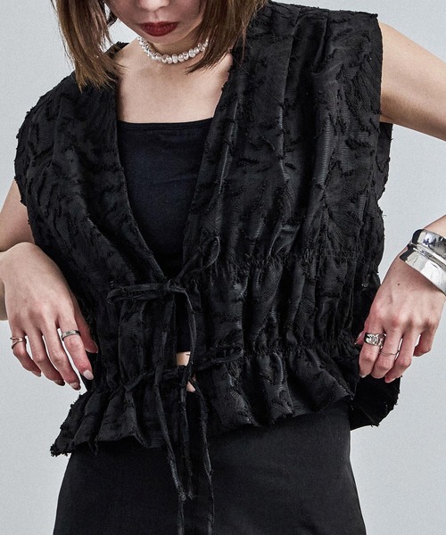 Fashion Letter（ファッションレター）の「フリンジジャガード フロントリボンブラウス（シャツ/ブラウス・レディース・ブラック/アイボリー・M）」の9枚目の写真