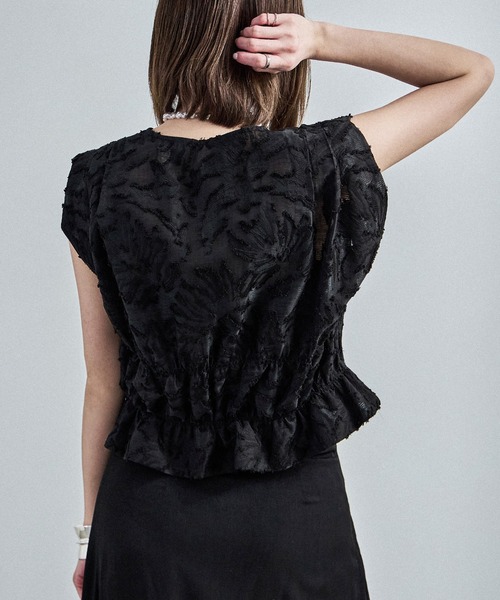 Fashion Letter（ファッションレター）の「フリンジジャガード フロントリボンブラウス（シャツ/ブラウス・レディース・ブラック/アイボリー・M）」の5枚目の写真