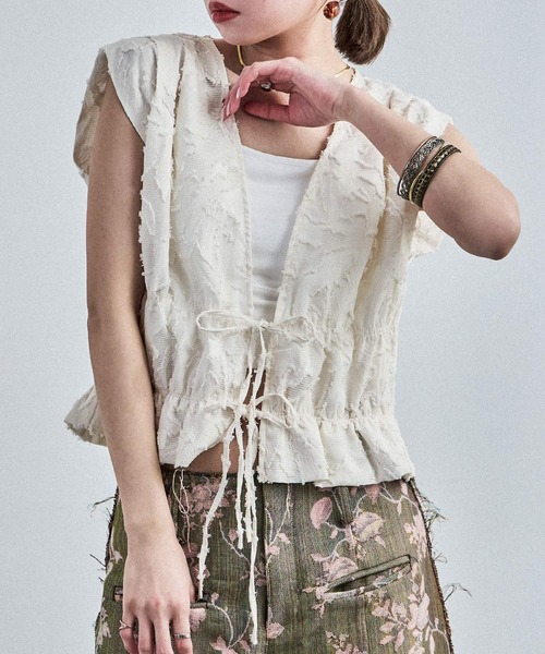 Fashion Letter（ファッションレター）の「フリンジジャガード フロントリボンブラウス（シャツ/ブラウス・レディース・ブラック/アイボリー・M）」の22枚目の写真